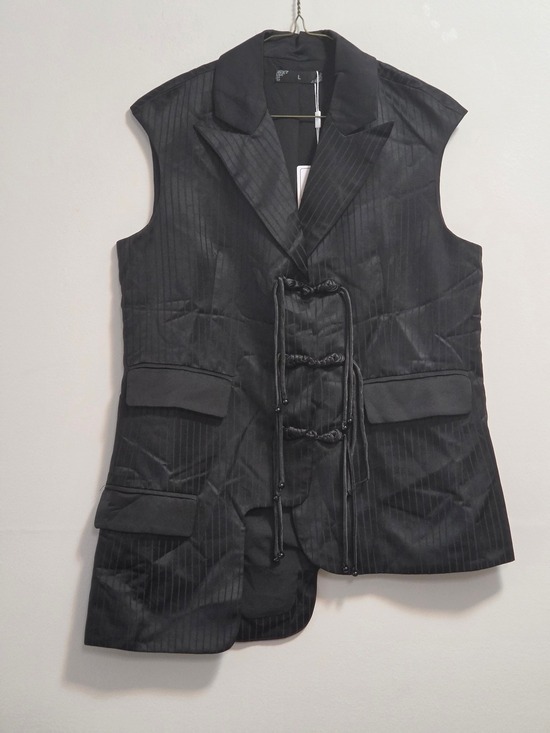 F.Y.N Jackets & Blazers - F.Y.N Sleeveless Black Pinstripe Tie-Front Vest